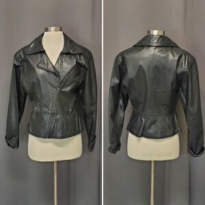 Vintage 90s y2k Avanti Black Leather Moto‎ Cropped Bolero Motorcycle Jacket Sm